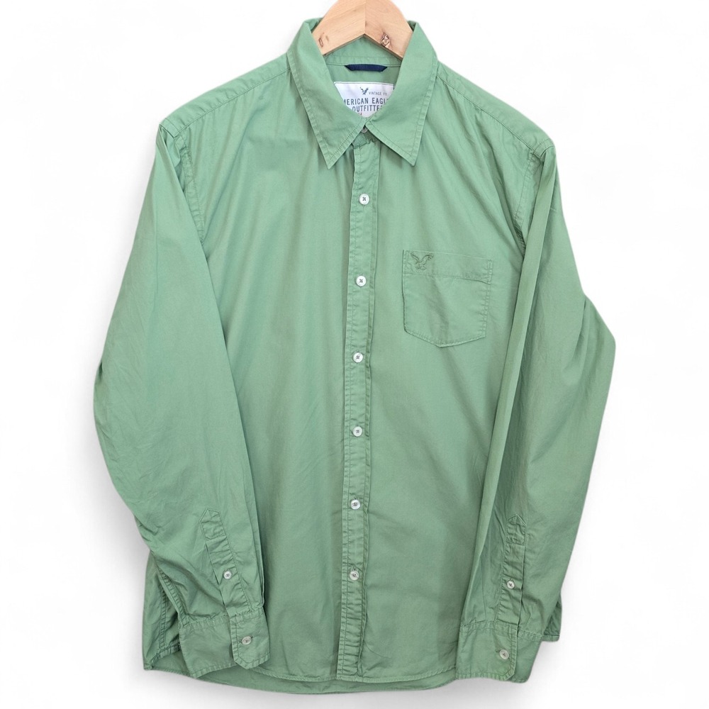 American Eagle Shirt Mens Medium Green Button Up‎ Vintage Fit Long Sleeve Casual